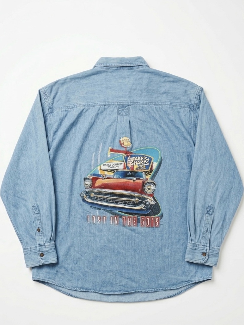 ✨3 for $15✨ Vintage Faded Glory "Lost in the 50s" Denim Button Down – Men's 2XL
